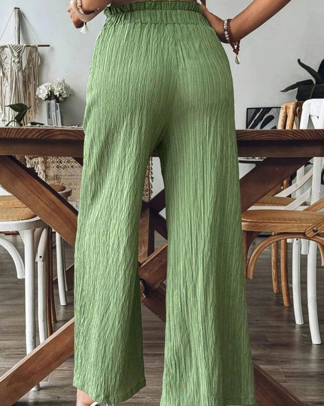 Textured Wide - Leg Pants - Trendsi