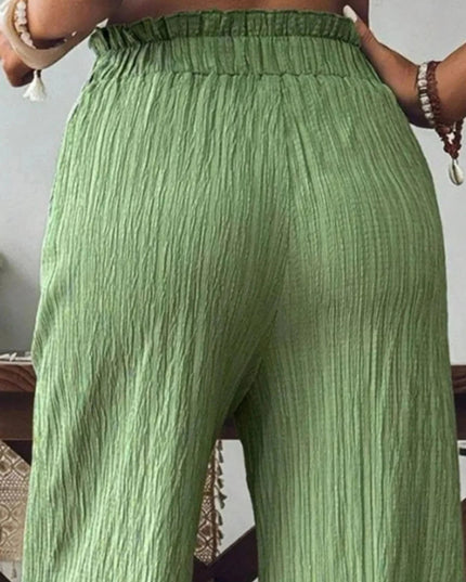 Textured Wide - Leg Pants - Trendsi