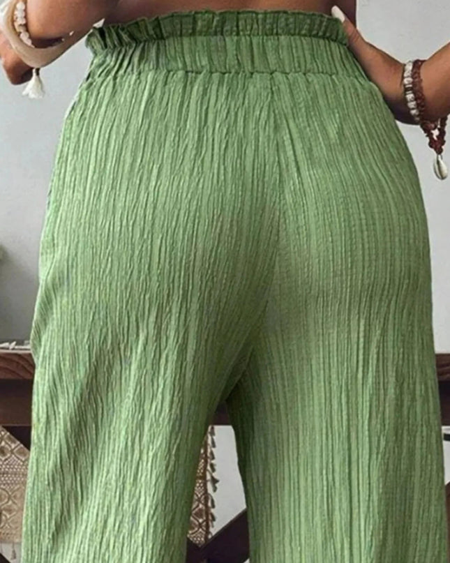 Textured Wide - Leg Pants - Trendsi