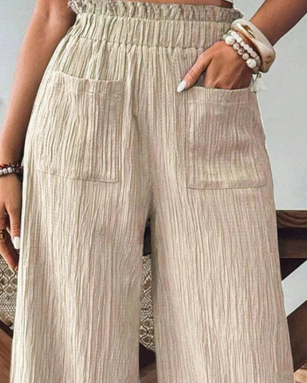 Textured Wide - Leg Pants - Trendsi
