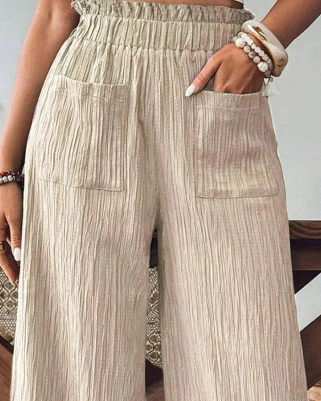 Textured Wide - Leg Pants - Trendsi