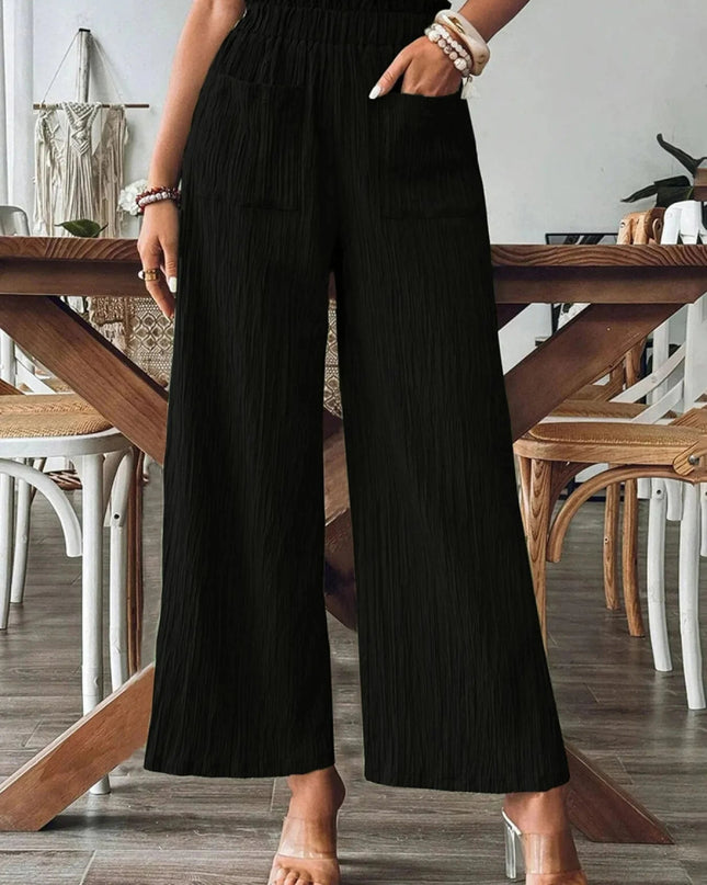 Textured Wide - Leg Pants - Trendsi