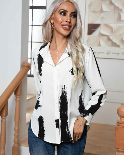 Tie - Dye Collared Neck Buttoned Shirt - Trendsi