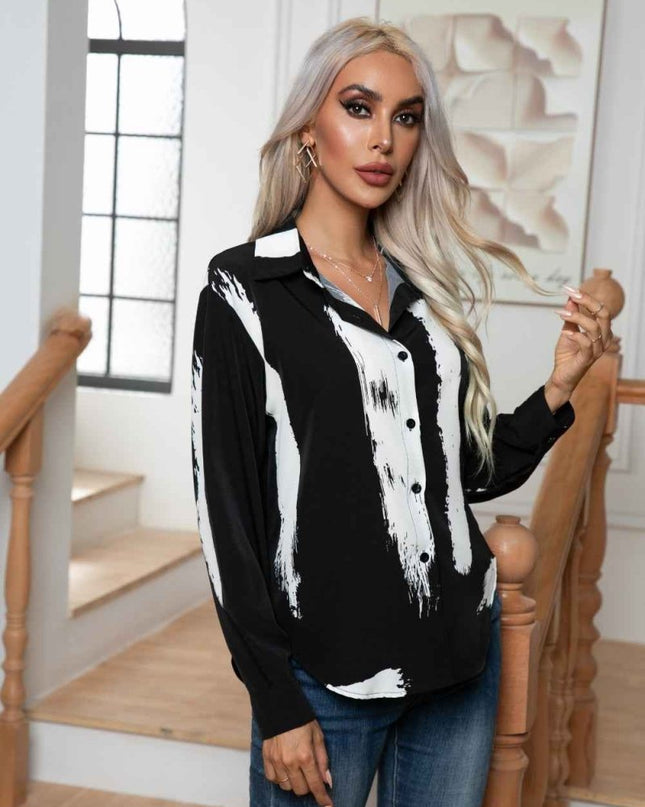 Tie - Dye Collared Neck Buttoned Shirt - Trendsi