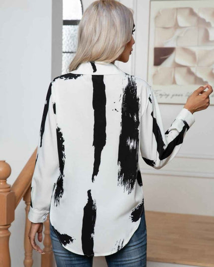 Tie - Dye Collared Neck Buttoned Shirt - Trendsi