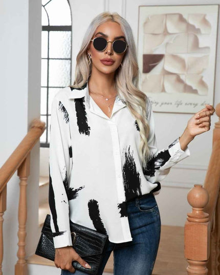 Tie - Dye Collared Neck Buttoned Shirt - Trendsi