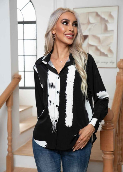 Tie - Dye Collared Neck Buttoned Shirt - Trendsi