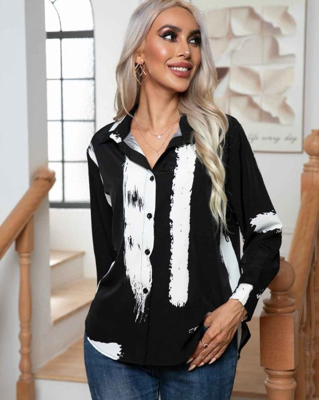 Tie - Dye Collared Neck Buttoned Shirt - Trendsi