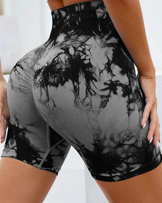 Tie - Dye High Waist Active Shorts - Trendsi