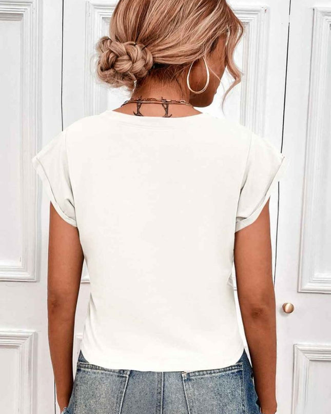 Tied Round Neck Crop Tee - Trendsi