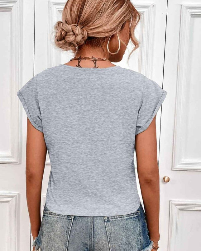 Tied Round Neck Crop Tee - Trendsi