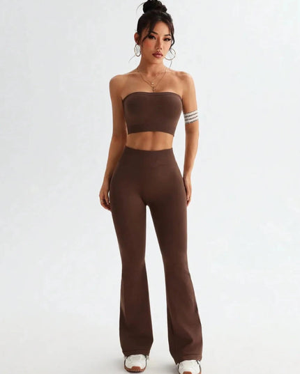 Tube Top and High Waist Flare Pants Active Set - Trendsi
