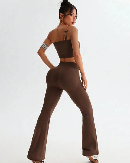 Tube Top and High Waist Flare Pants Active Set - Trendsi