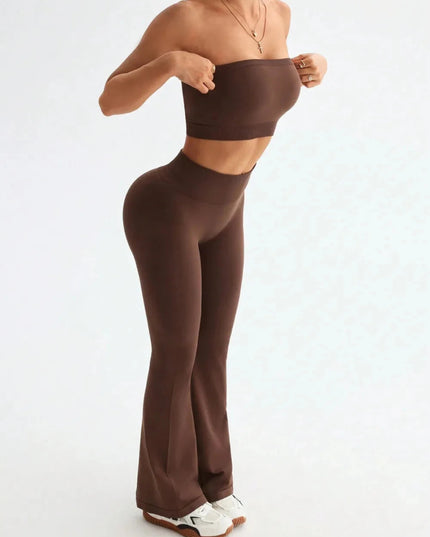 Tube Top and High Waist Flare Pants Active Set - Trendsi