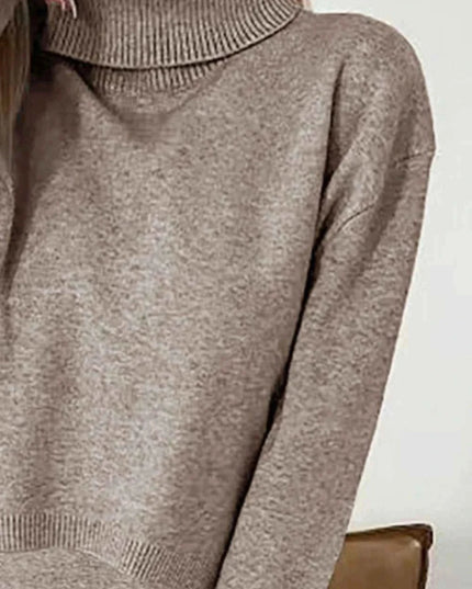 Turtleneck Dropped Shoulder Sweater and Dress Sweater Set - Trendsi