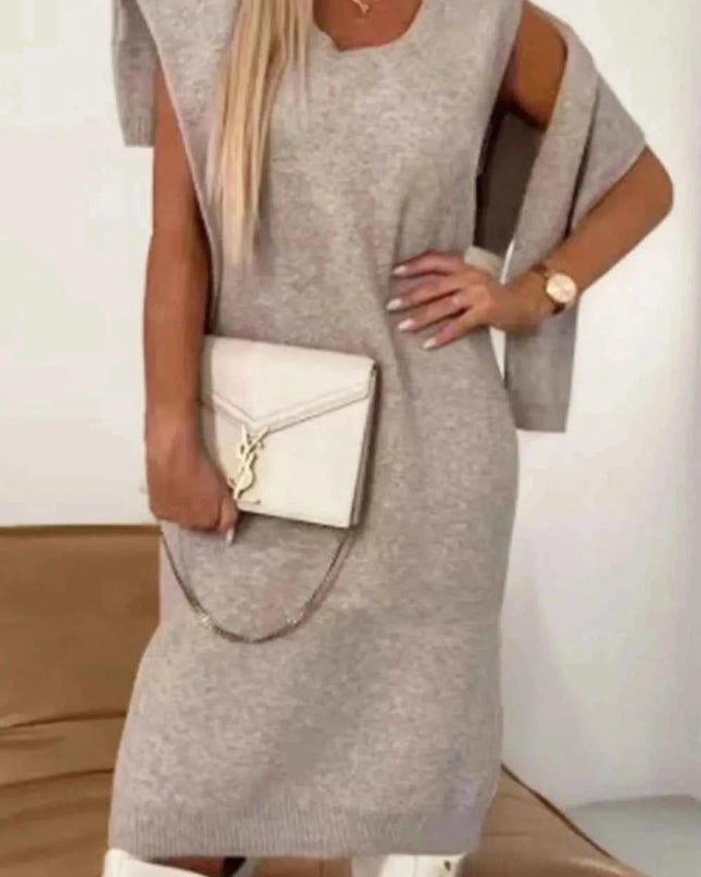 Turtleneck Dropped Shoulder Sweater and Dress Sweater Set - Trendsi
