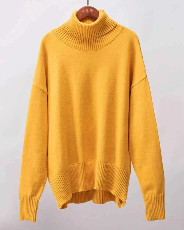 Turtleneck Long Sleeve Sweater - Trendsi