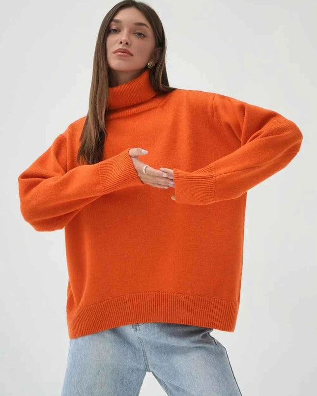 Turtleneck Long Sleeve Sweater - Trendsi