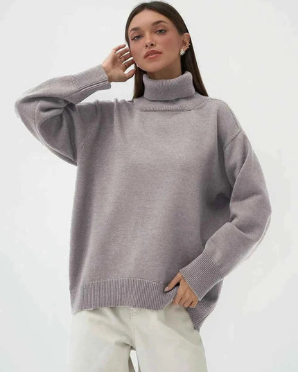 Turtleneck Long Sleeve Sweater - Trendsi