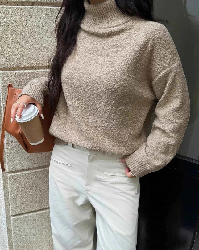 Turtleneck Long Sleeve Sweater - Trendsi