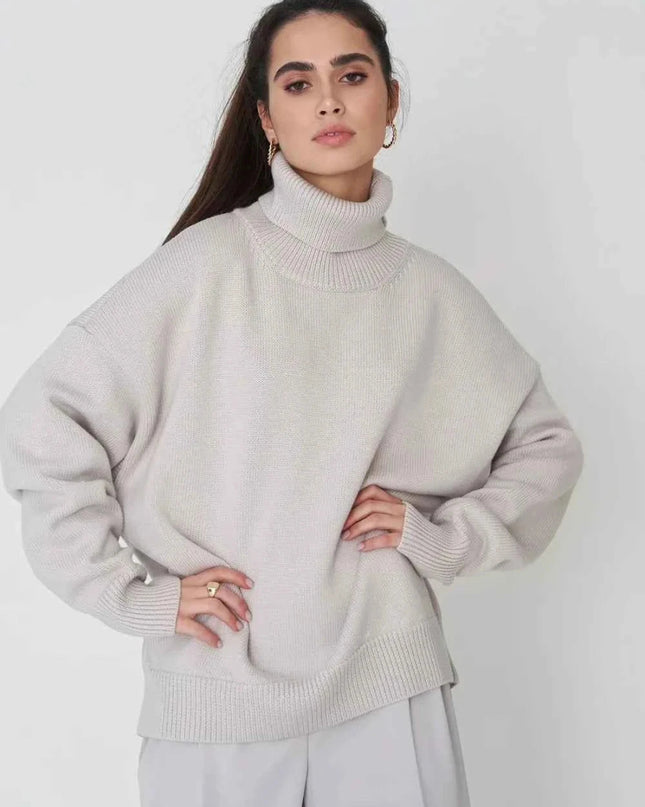 Turtleneck Long Sleeve Sweater - Trendsi