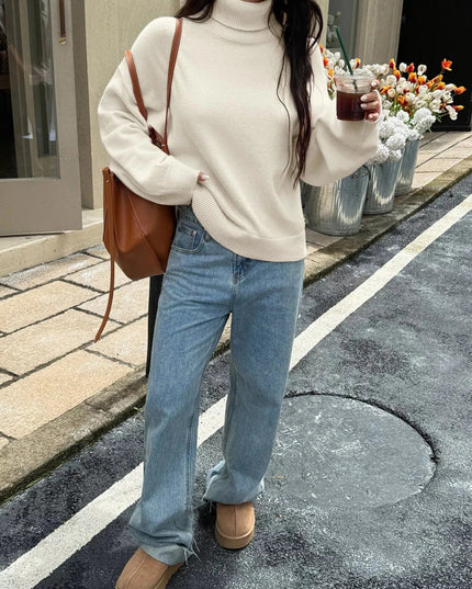Turtleneck Long Sleeve Sweater - Trendsi