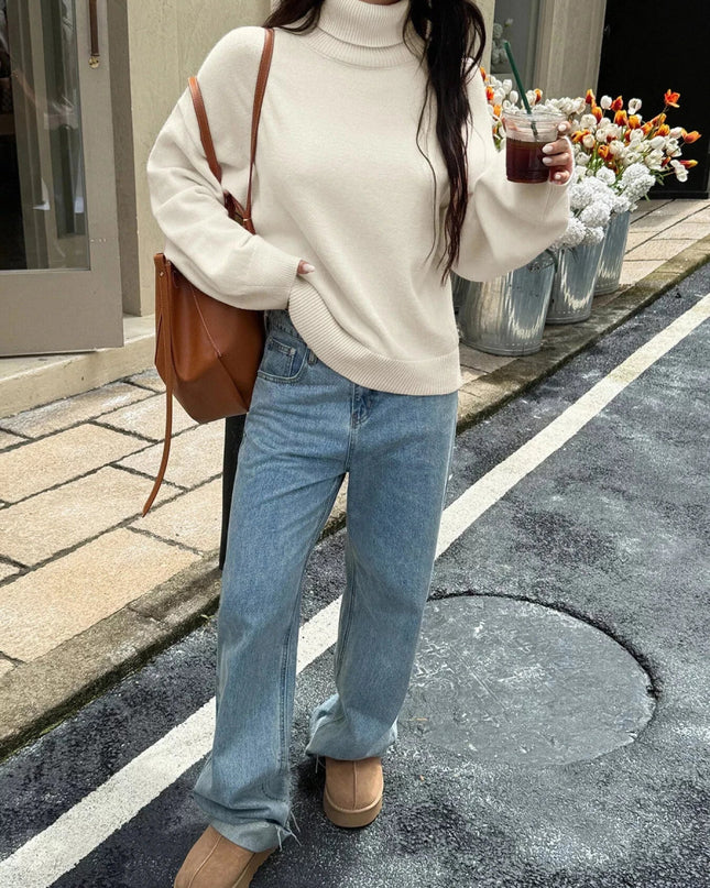 Turtleneck Long Sleeve Sweater - Trendsi