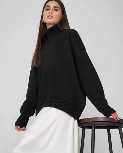 Turtleneck Long Sleeve Sweater - Trendsi