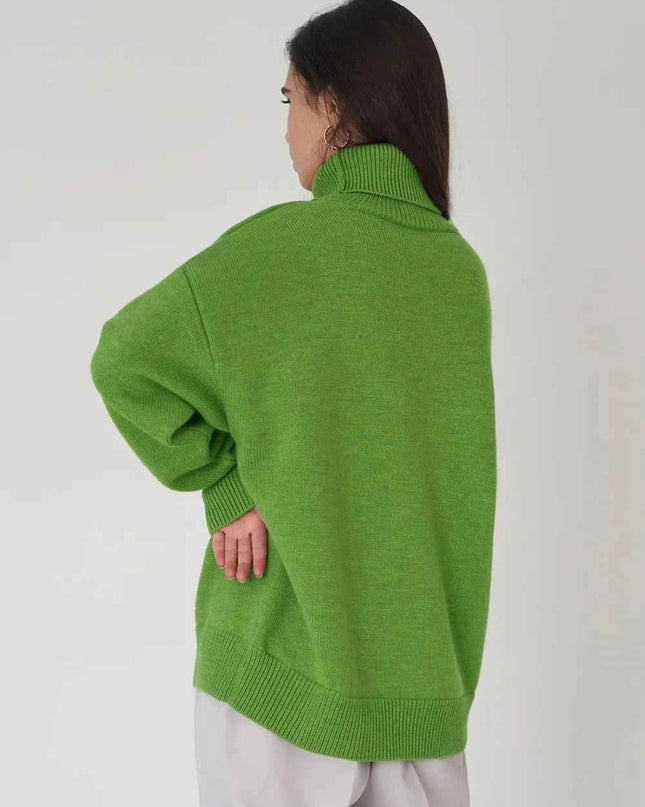 Turtleneck Long Sleeve Sweater - Trendsi