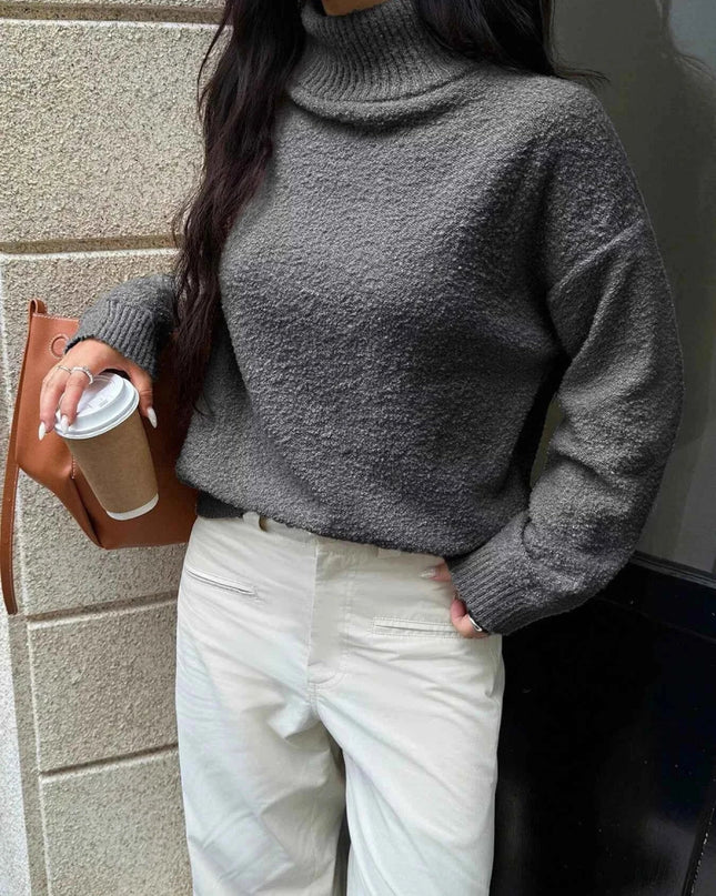Turtleneck Long Sleeve Sweater - Trendsi