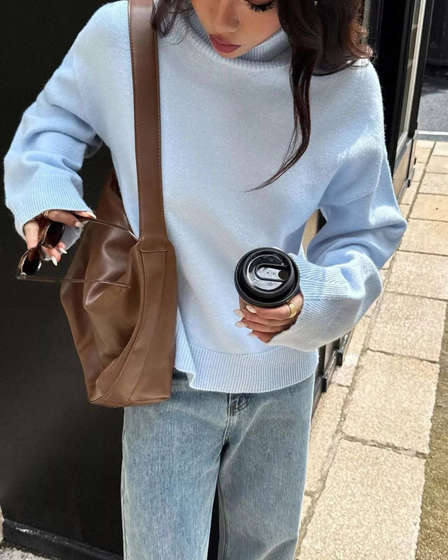 Turtleneck Long Sleeve Sweater - Trendsi