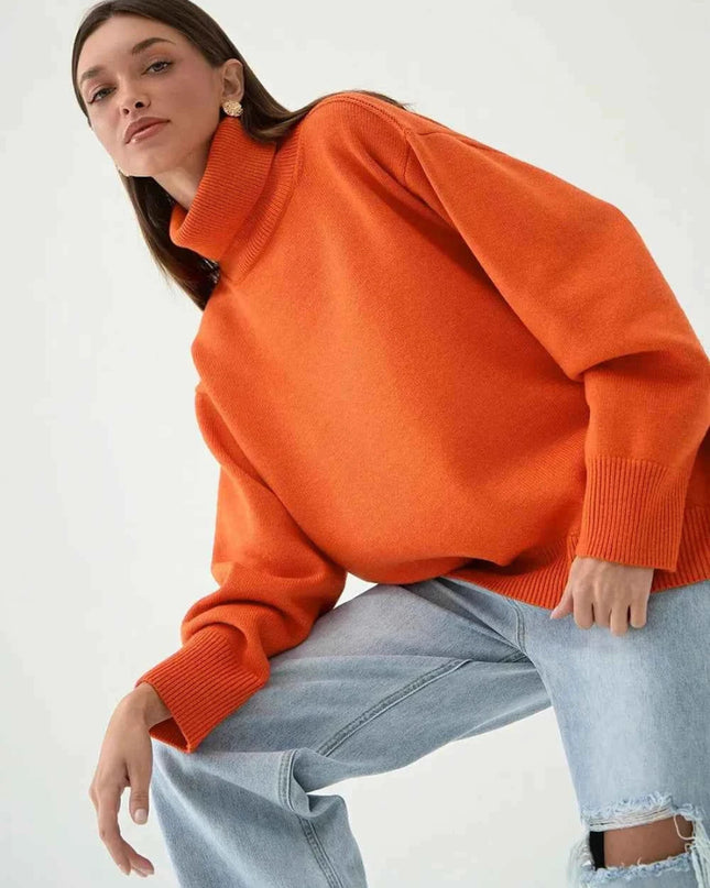 Turtleneck Long Sleeve Sweater - Trendsi