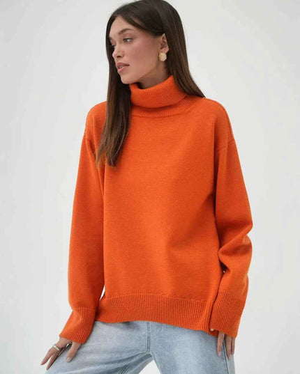 Turtleneck Long Sleeve Sweater - Trendsi