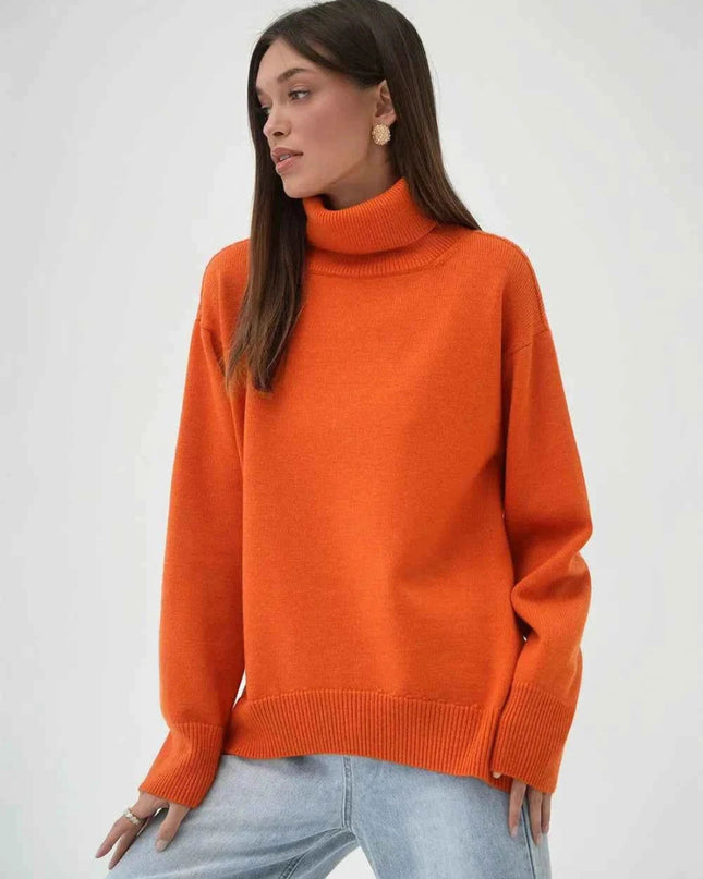 Turtleneck Long Sleeve Sweater - Trendsi