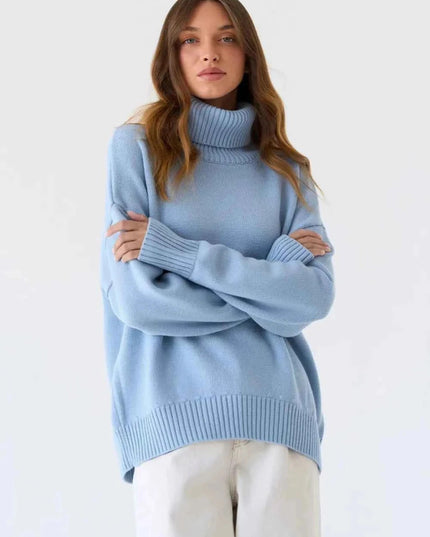 Turtleneck Long Sleeve Sweater - Trendsi