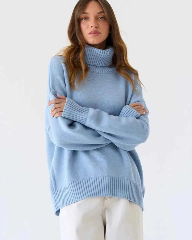 Turtleneck Long Sleeve Sweater - Trendsi