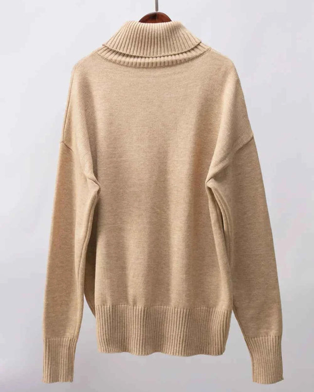Turtleneck Long Sleeve Sweater - Trendsi