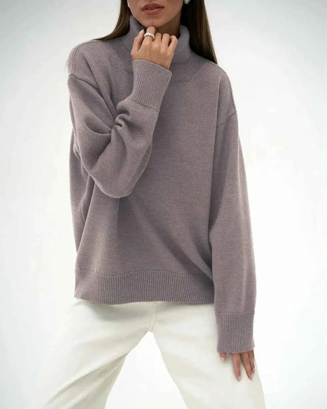 Turtleneck Long Sleeve Sweater - Trendsi