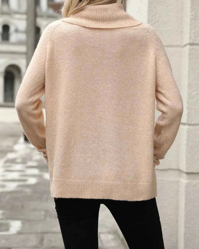 Turtleneck Long Sleeve Sweater - Trendsi