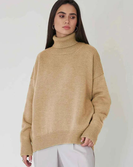 Turtleneck Long Sleeve Sweater - Trendsi