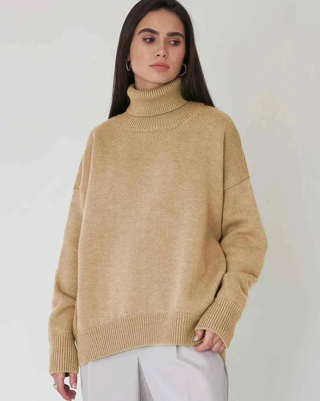 Turtleneck Long Sleeve Sweater - Trendsi