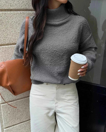 Turtleneck Long Sleeve Sweater - Trendsi