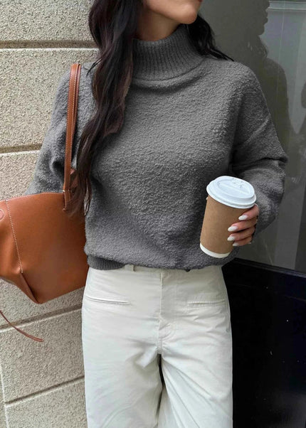 Turtleneck Long Sleeve Sweater - Trendsi