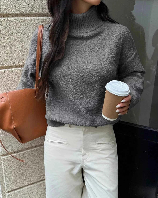 Turtleneck Long Sleeve Sweater - Trendsi