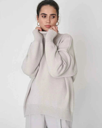 Turtleneck Long Sleeve Sweater - Trendsi