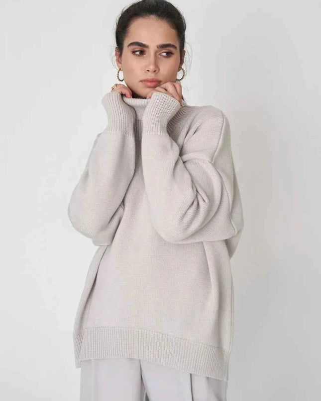 Turtleneck Long Sleeve Sweater - Trendsi