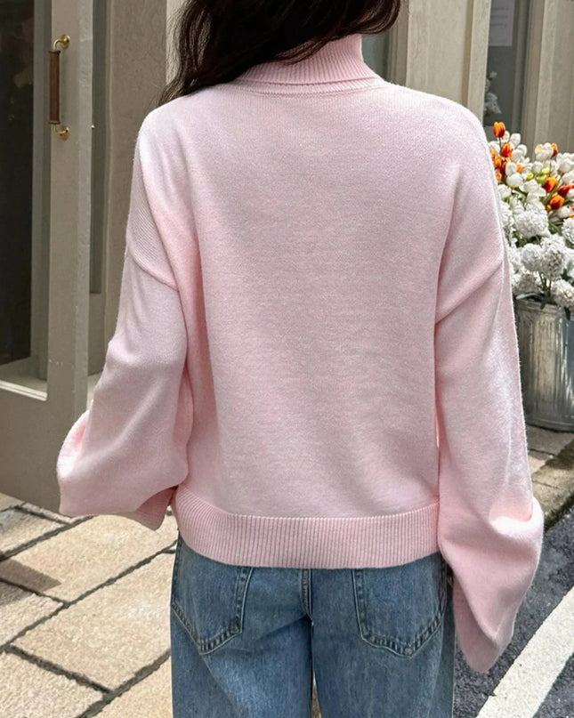Turtleneck Long Sleeve Sweater - Trendsi
