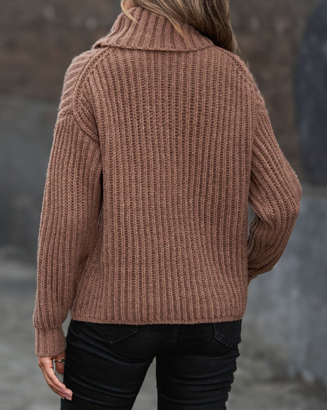 Turtleneck Rib - Knit Sweater - Trendsi
