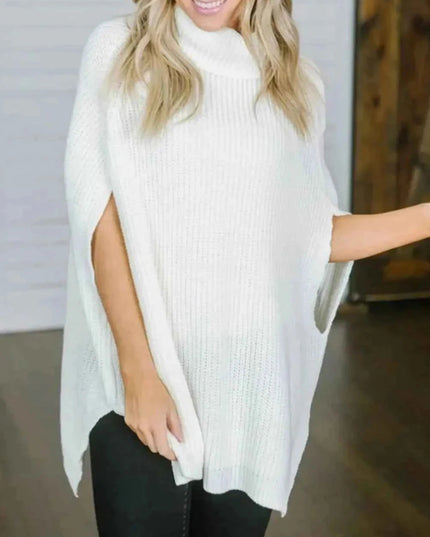 Turtleneck Slit Sweater - Trendsi