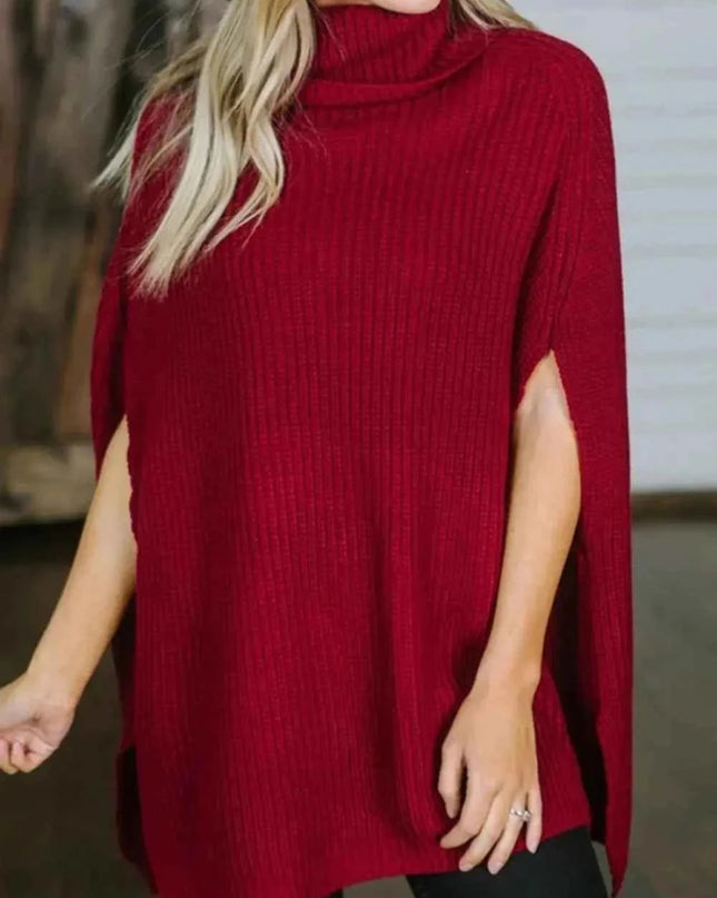 Turtleneck Slit Sweater - Trendsi